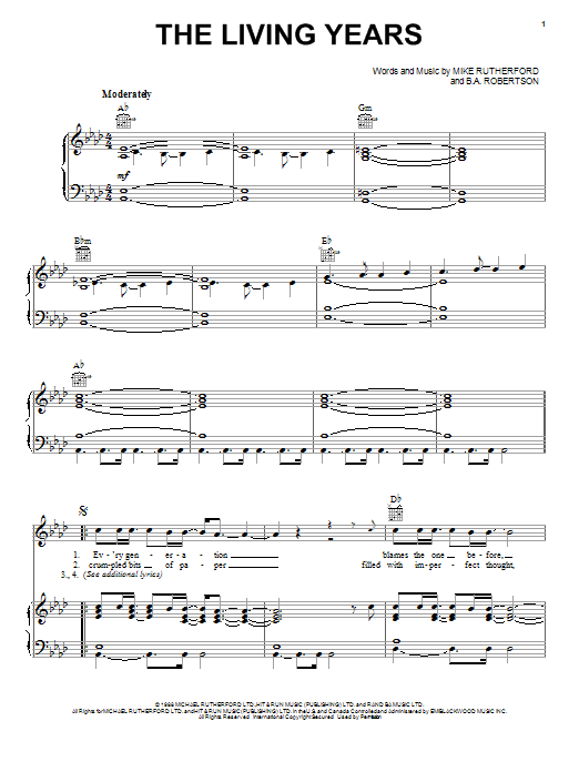 Mike + The Mechanics The Living Years sheet music notes and chords. Download Printable PDF.