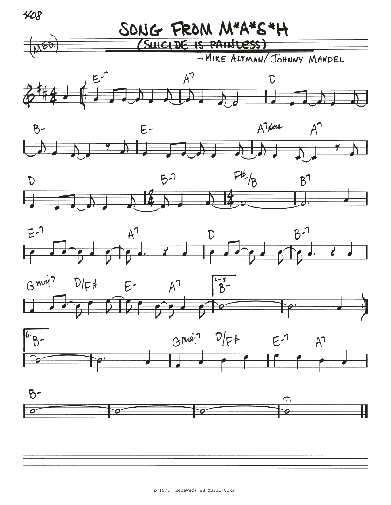 Mike Altman Song From M*A*S*H (Suicide Is Painless) sheet music notes and chords. Download Printable PDF.