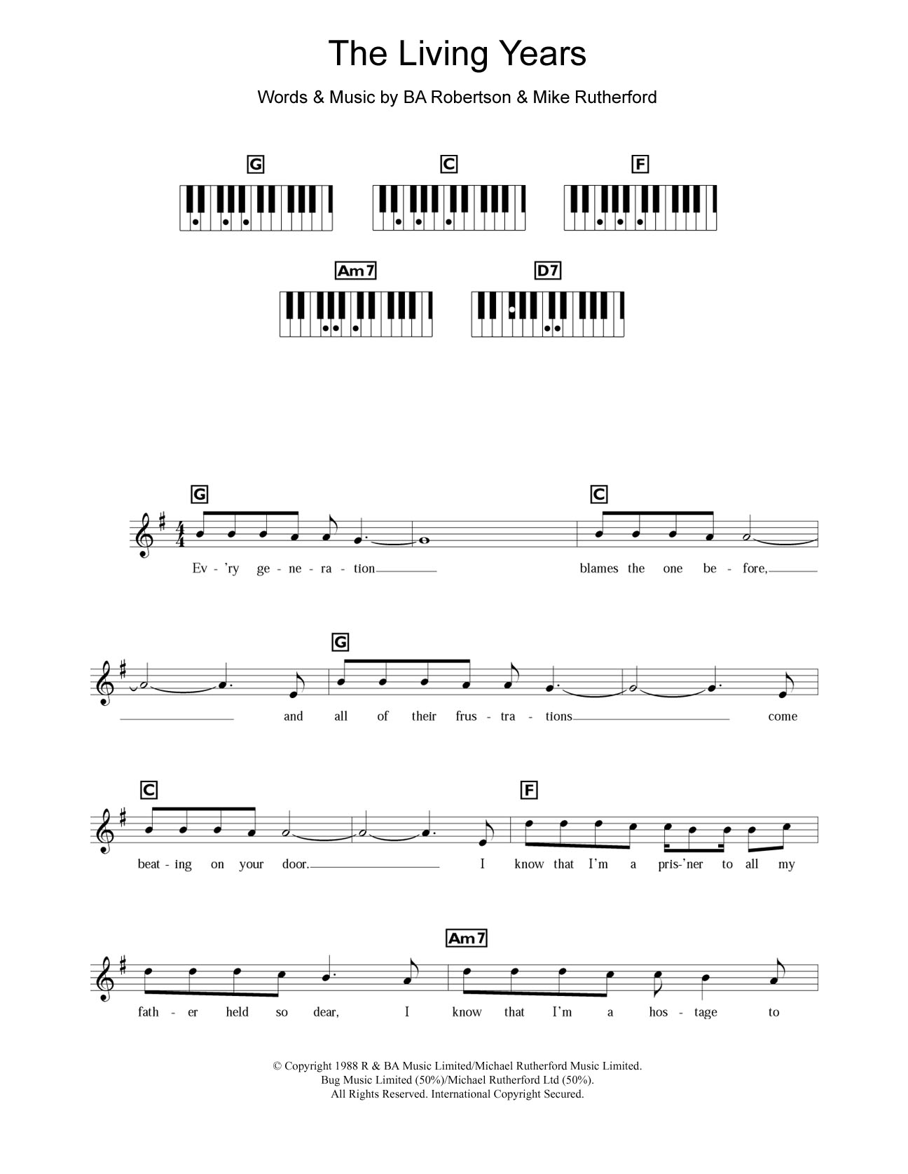 Mike and The Mechanics The Living Years sheet music notes and chords. Download Printable PDF.