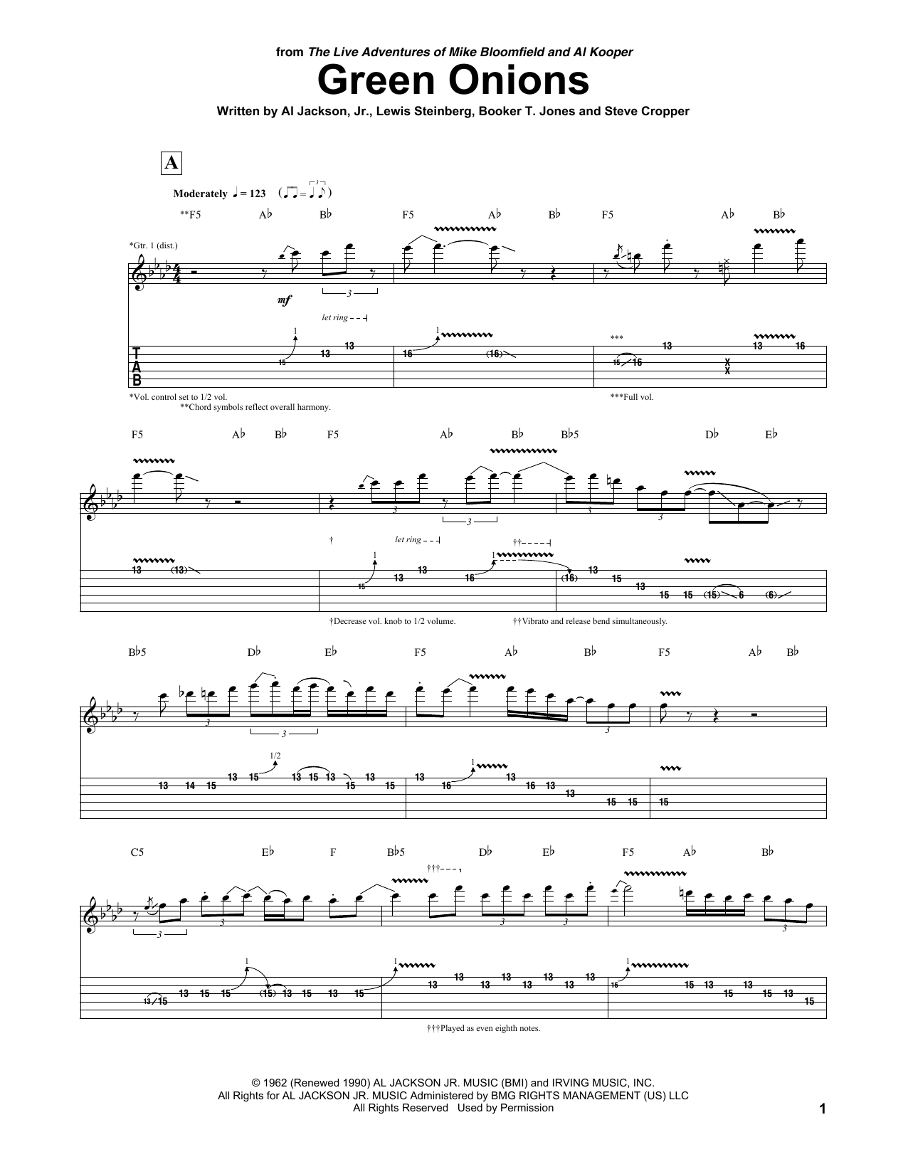 Learn to play Mike Bloomfield & Al Kooper Green Onions sheet music for Guitar Tab in minutes. Price: 7.8900$ Mike Bloomfield & Al Kooper Green Onions sheet music notes and chords arranged for Guitar Tab