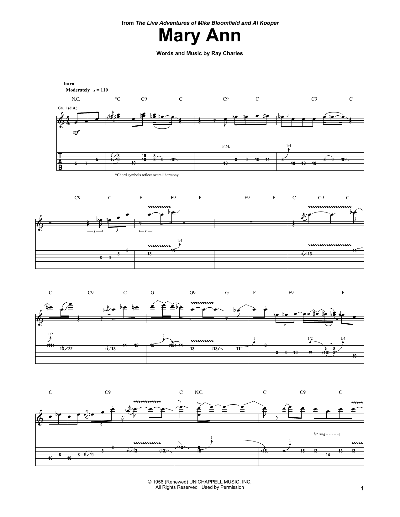 Mike Bloomfield & Al Kooper Mary Ann sheet music notes and chords. Download Printable PDF.