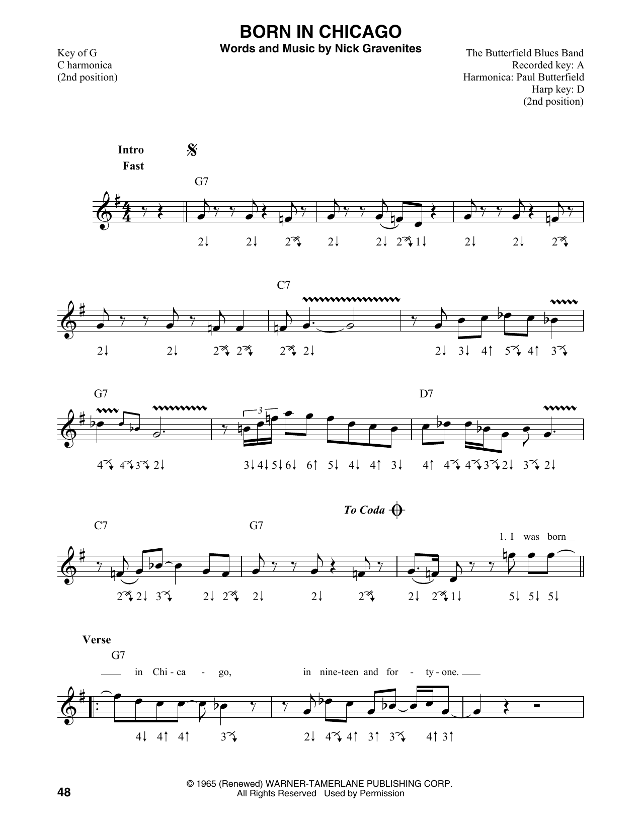 Learn to play Mike Bloomfield Born In Chicago sheet music for Harmonica in minutes. Price: 6.9900$ Mike Bloomfield Born In Chicago sheet music notes and chords arranged for Harmonica