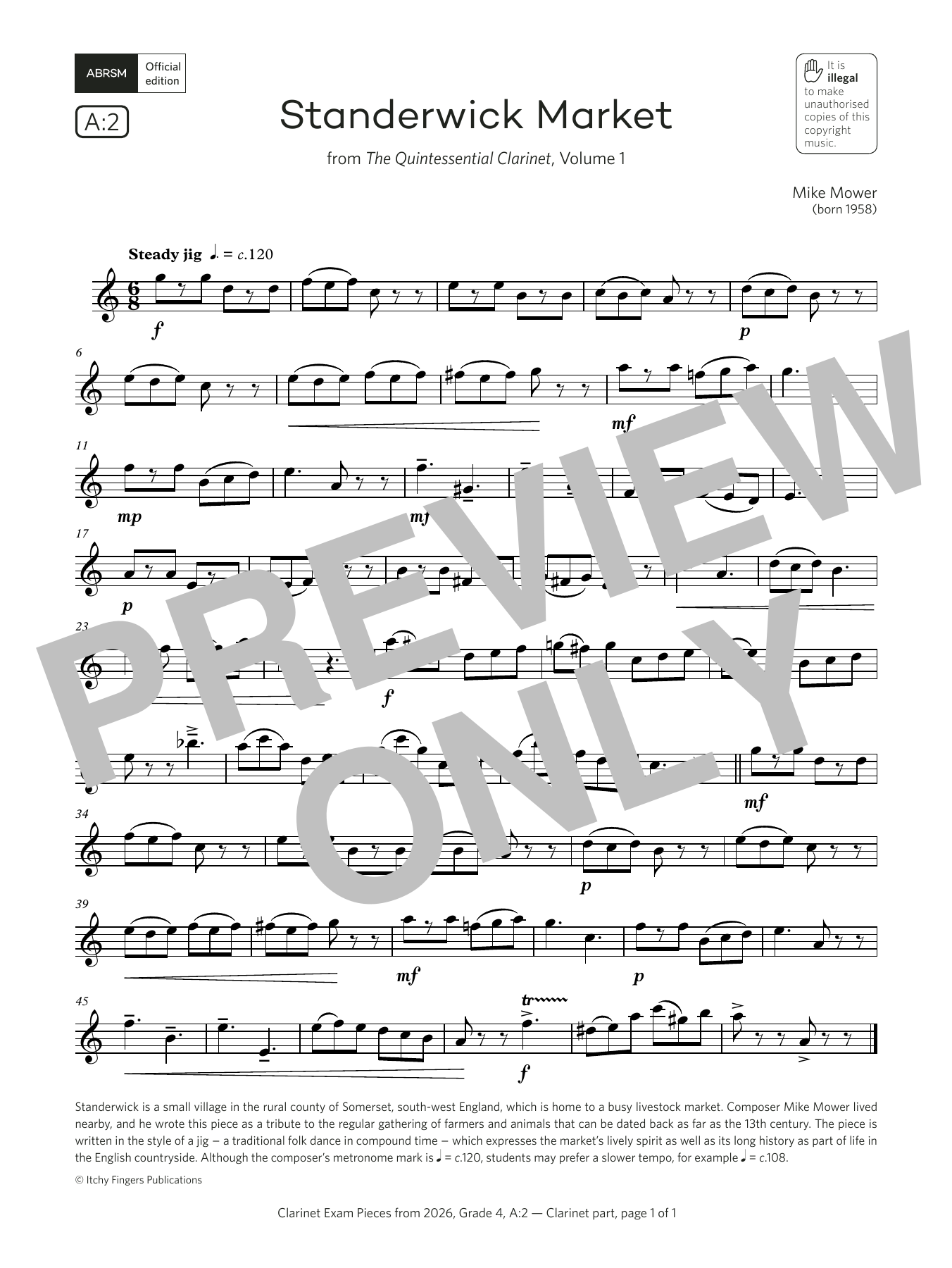 Learn to play Mike Mower Standerwick Market (Grade 4, list A2, from the ABRSM Clarinet Syllabus from 2026) sheet music for Clarinet Solo in minutes. Price: 5.9900$ Mike Mower Standerwick Market (Grade 4, list A2, from the ABRSM Clarinet Syllabus from 2026) sheet music notes and chords arranged for Clarinet Solo