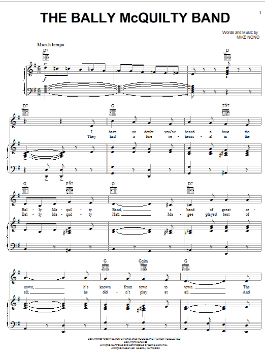 Learn to play Mike Nono Bally McQuilty Band sheet music for Piano, Vocal & Guitar Chords (Right-Hand Melody) in minutes. Price: 7.8900$ Mike Nono Bally McQuilty Band sheet music notes and chords arranged for Piano, Vocal & Guitar Chords (Right-Hand Melody)
