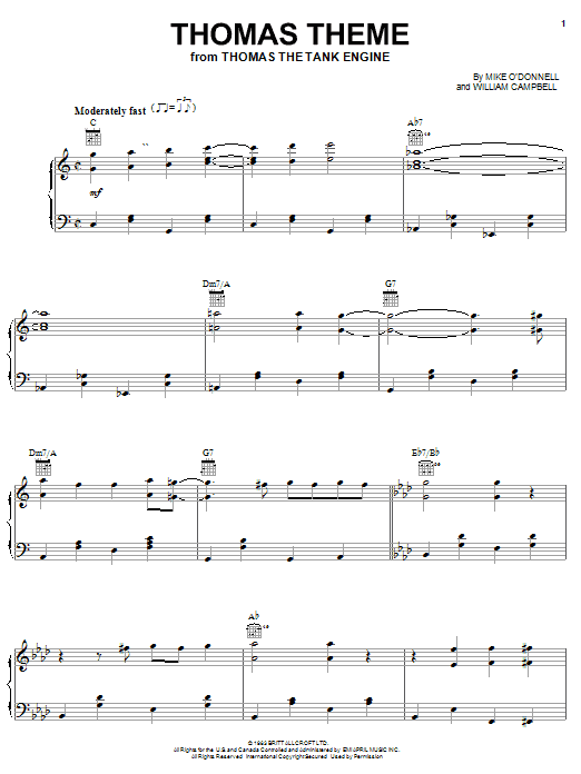 Mike O'Donnell Thomas Theme sheet music notes and chords arranged for Piano Solo