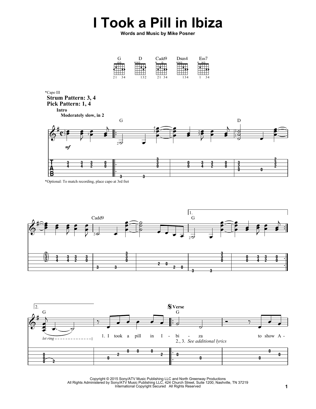 Mike Posner I Took A Pill In Ibiza sheet music notes and chords. Download Printable PDF.