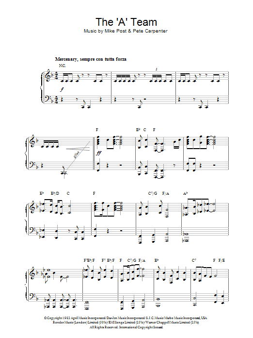 Mike Post Theme from The 'A' Team sheet music notes and chords. Download Printable PDF.