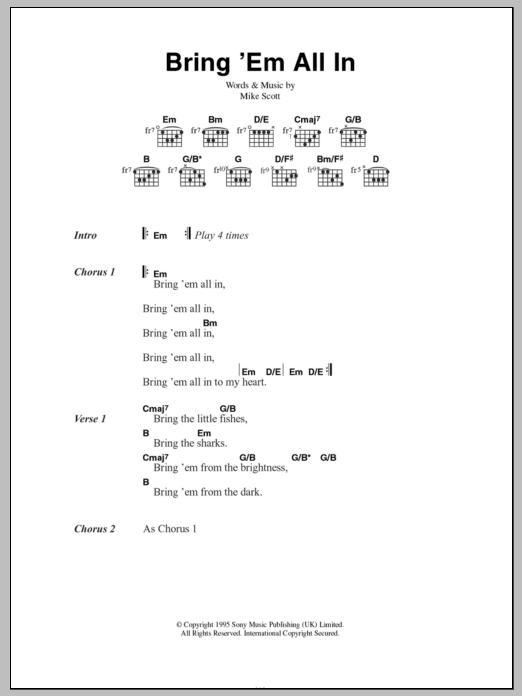 Mike Scott Bring 'Em All In sheet music notes and chords. Download Printable PDF.