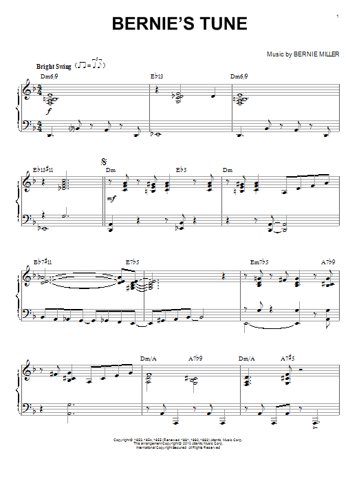 Mike Stoller Bernie's Tune (arr. Brent Edstrom) sheet music notes and chords arranged for Piano Solo