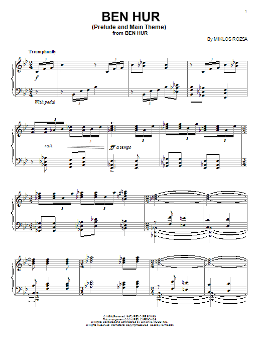 Learn to play Miklos Rozsa Ben Hur (Prelude and Main Theme) sheet music for Piano Solo in minutes. Price: 7.8900$ Miklos Rozsa Ben Hur (Prelude and Main Theme) sheet music notes and chords arranged for Piano Solo