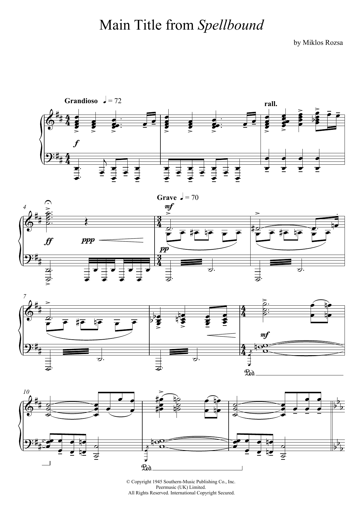 Learn to play Miklos Rozsa Spellbound sheet music for Piano Solo in minutes. Price: 7.8900$ Miklos Rozsa Spellbound sheet music notes and chords arranged for Piano Solo