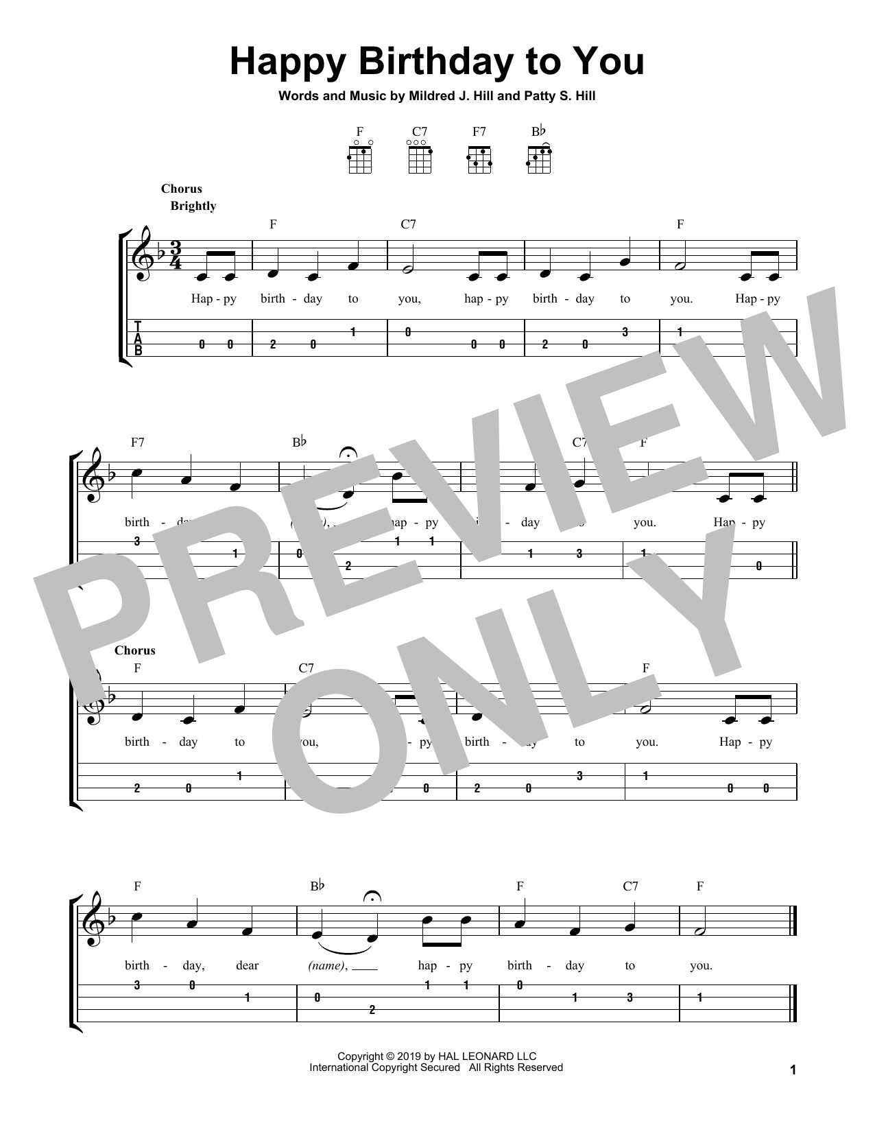 Mildred J. Hill & Patty S. Hill Happy Birthday To You sheet music notes and chords. Download Printable PDF.