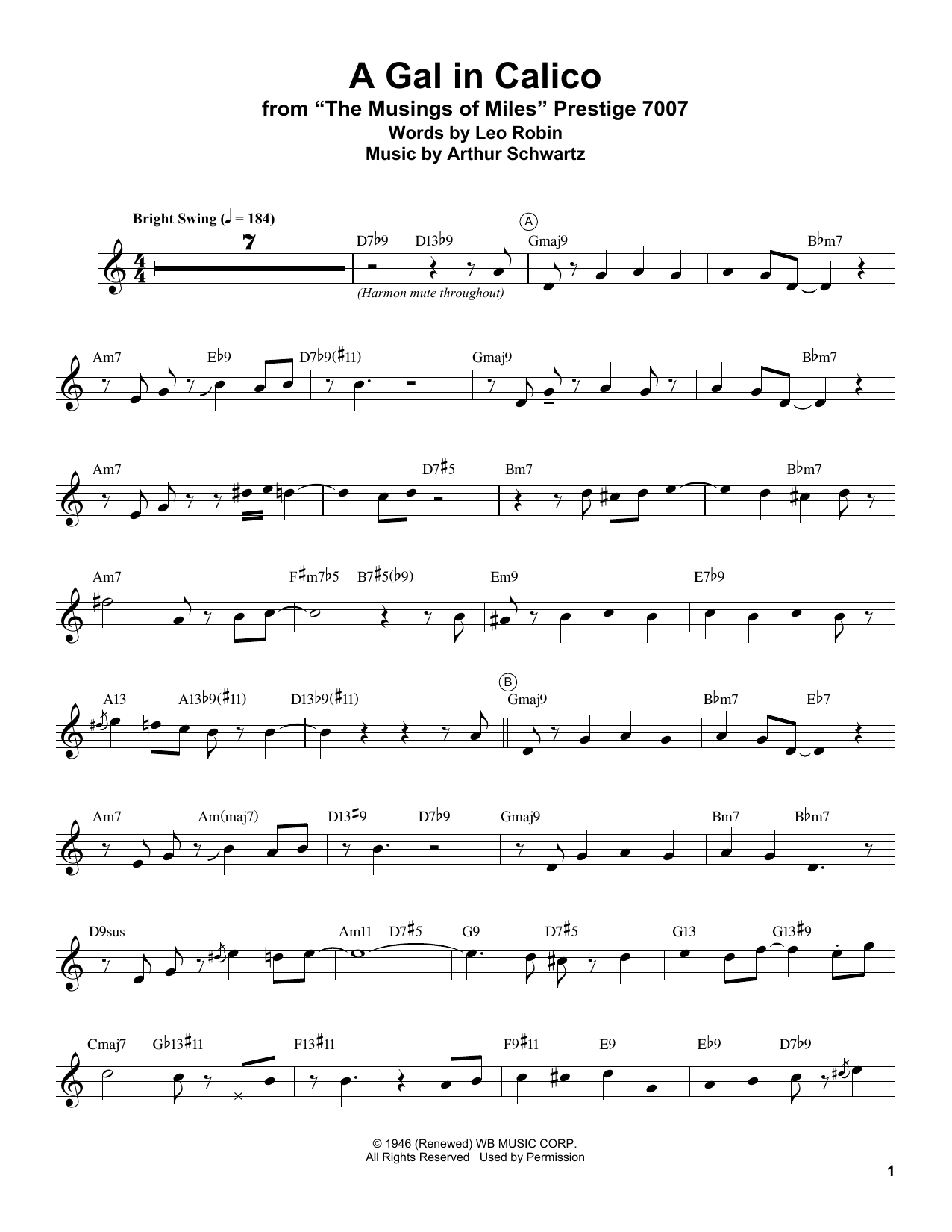 Miles Davis A Gal In Calico sheet music notes and chords. Download Printable PDF.