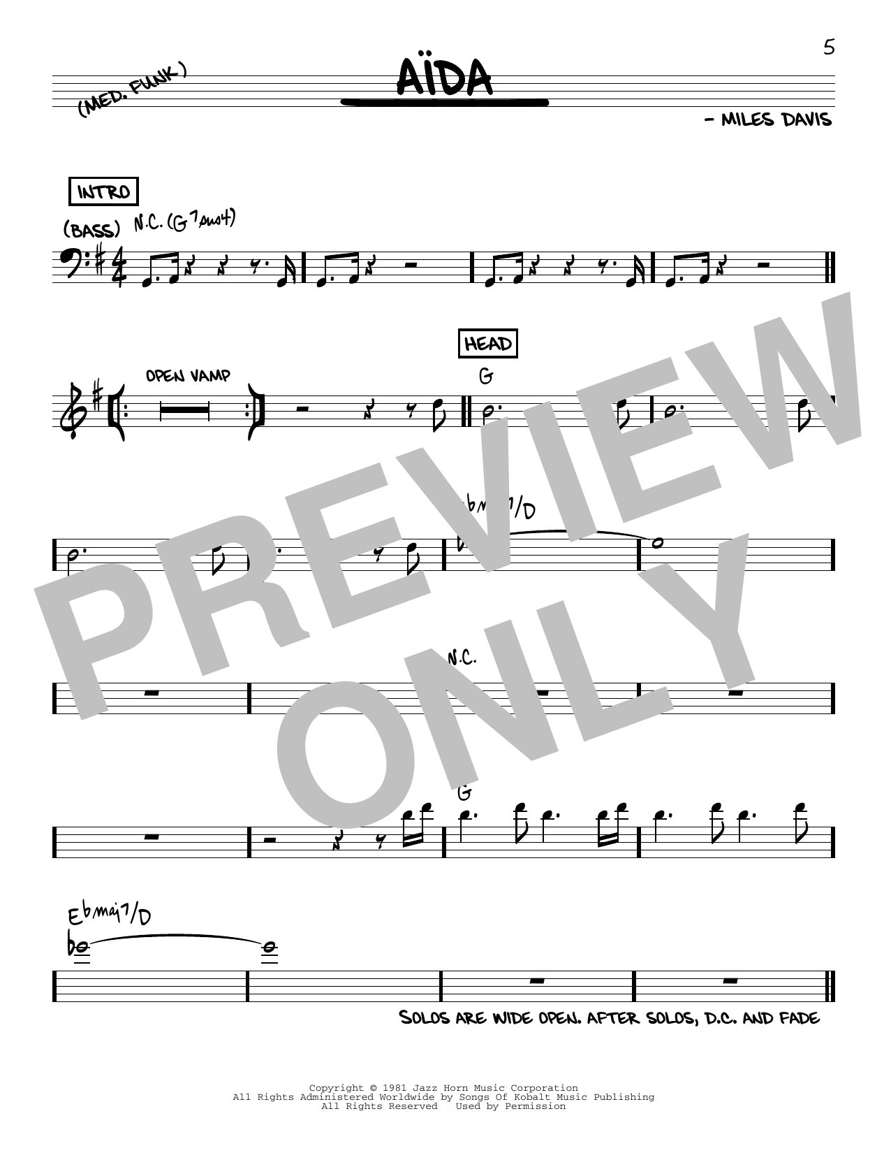 Learn to play Miles Davis Aida sheet music for Real Book – Melody & Chords in minutes. Price: 5.9900$ Miles Davis Aida sheet music notes and chords arranged for Real Book – Melody & Chords