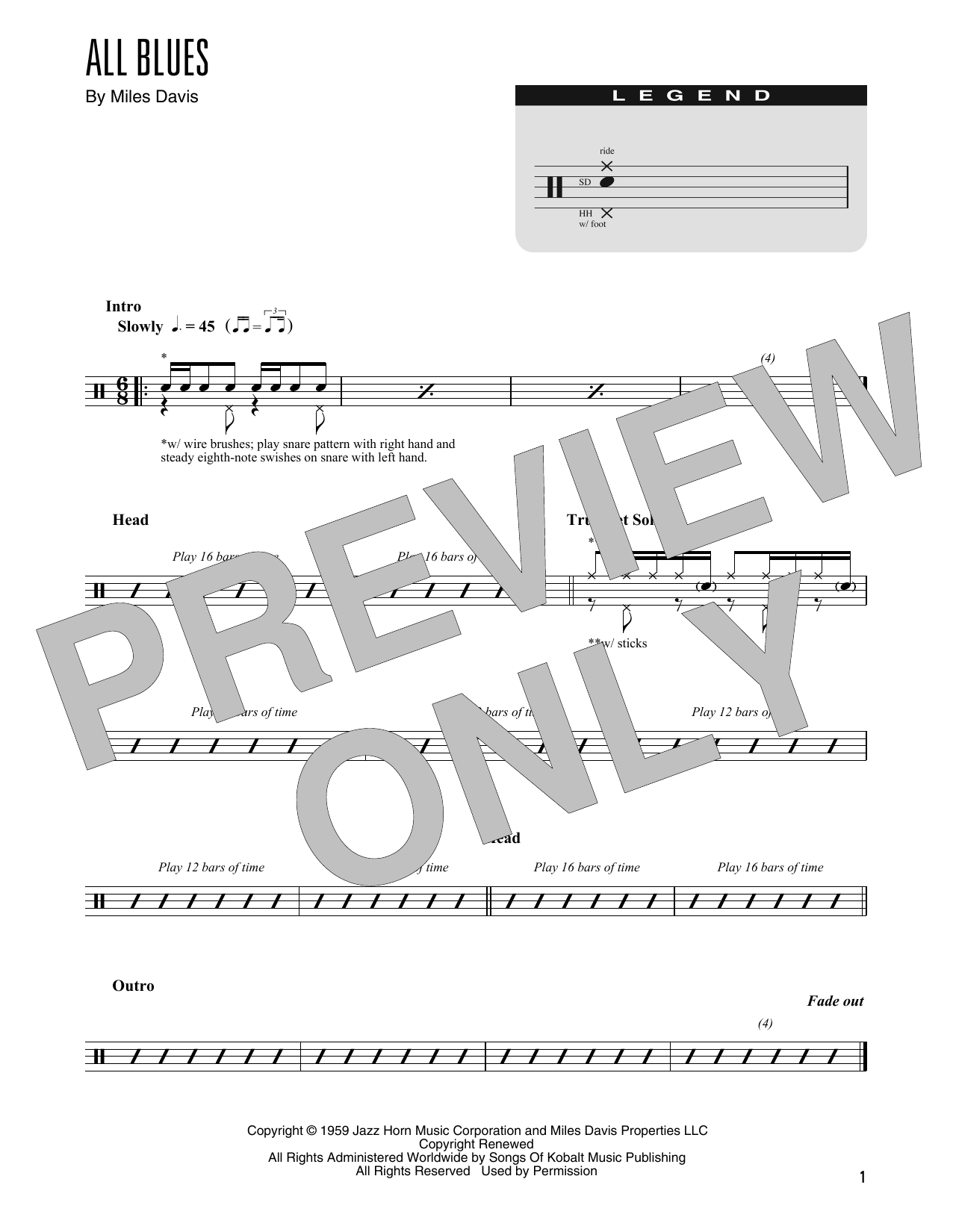 Learn to play Miles Davis All Blues (arr. Kennan Wylie) sheet music for Drum Chart in minutes. Price: 5.9900$ Miles Davis All Blues (arr. Kennan Wylie) sheet music notes and chords arranged for Drum Chart