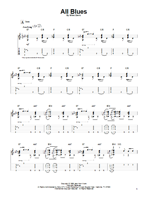 Miles Davis All Blues sheet music notes and chords. Download Printable PDF.