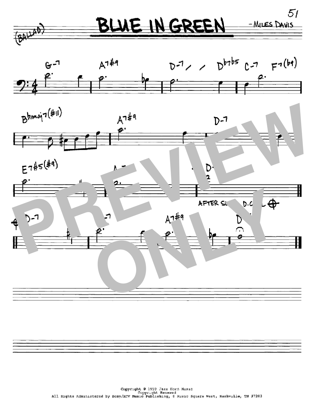 Miles Davis Blue In Green sheet music notes and chords. Download Printable PDF.