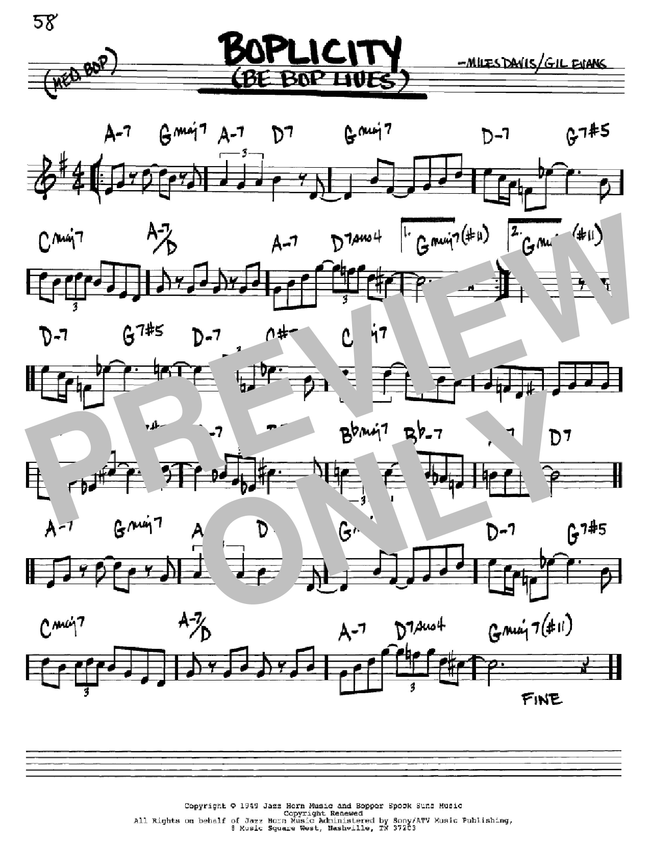 Miles Davis Boplicity (Be Bop Lives) sheet music notes and chords arranged for Real Book – Melody & Chords – Bb Instruments