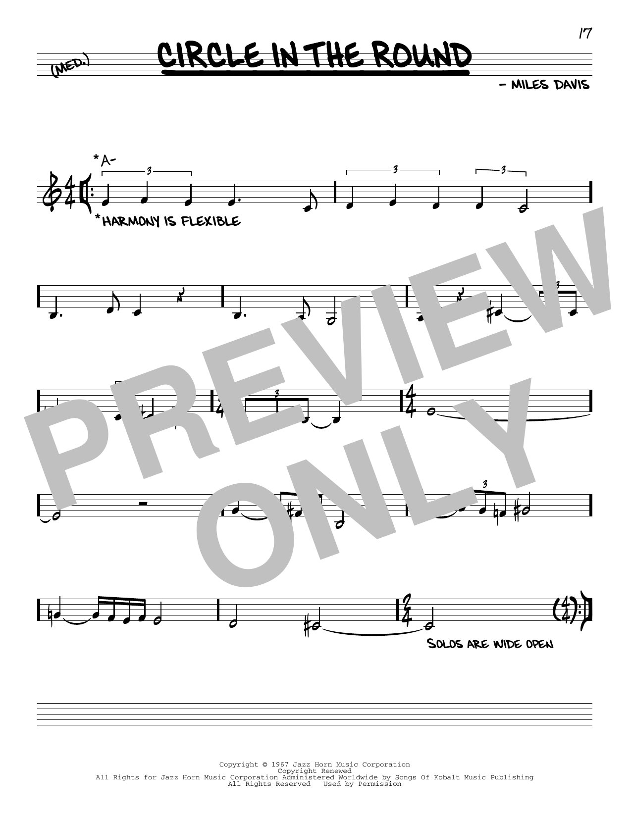 Learn to play Miles Davis Circle In The Round sheet music for Real Book – Melody & Chords in minutes. Price: 5.9900$ Miles Davis Circle In The Round sheet music notes and chords arranged for Real Book – Melody & Chords