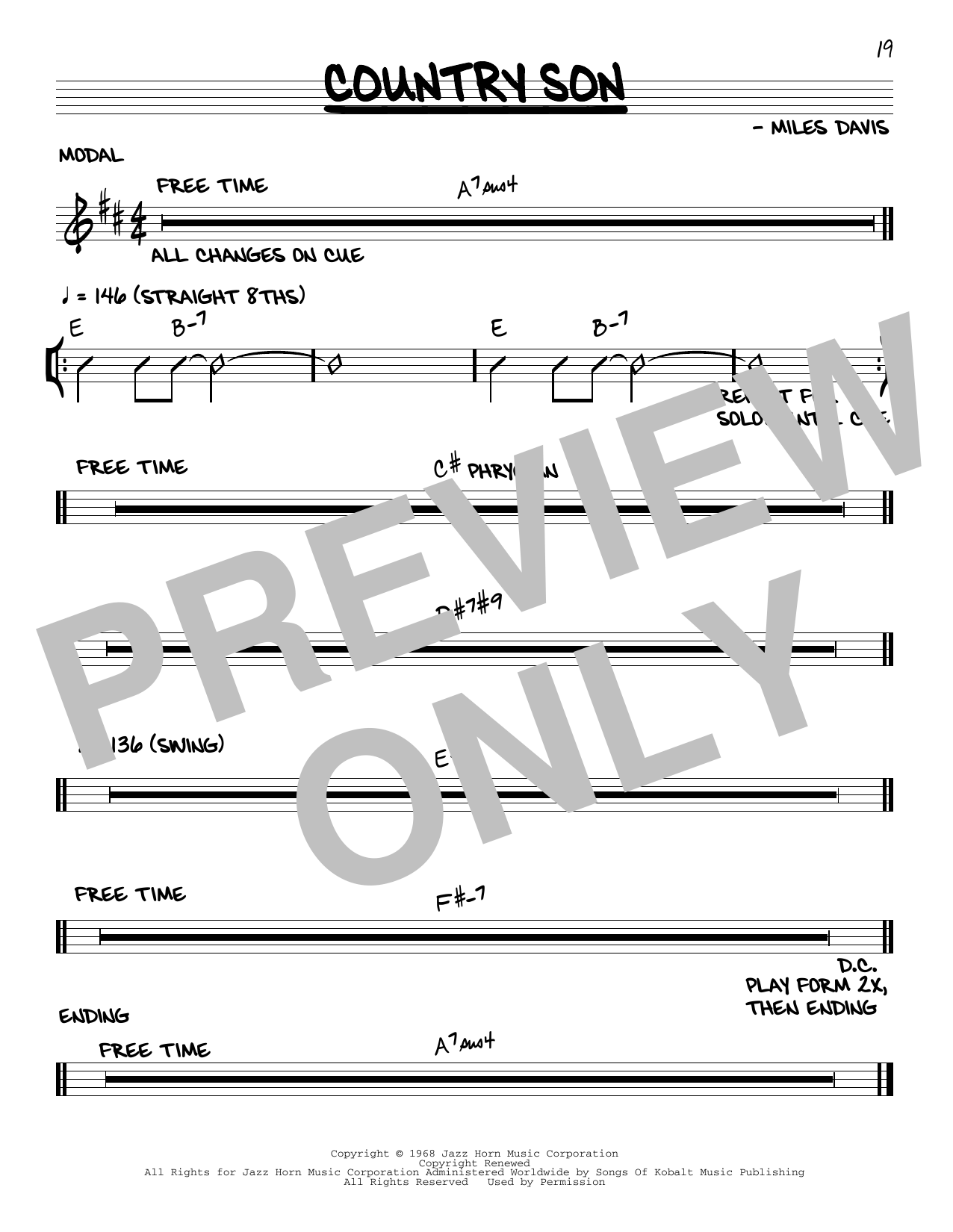 Learn to play Miles Davis Country Son sheet music for Trumpet Transcription in minutes. Price: 6.9900$ Miles Davis Country Son sheet music notes and chords arranged for Trumpet Transcription