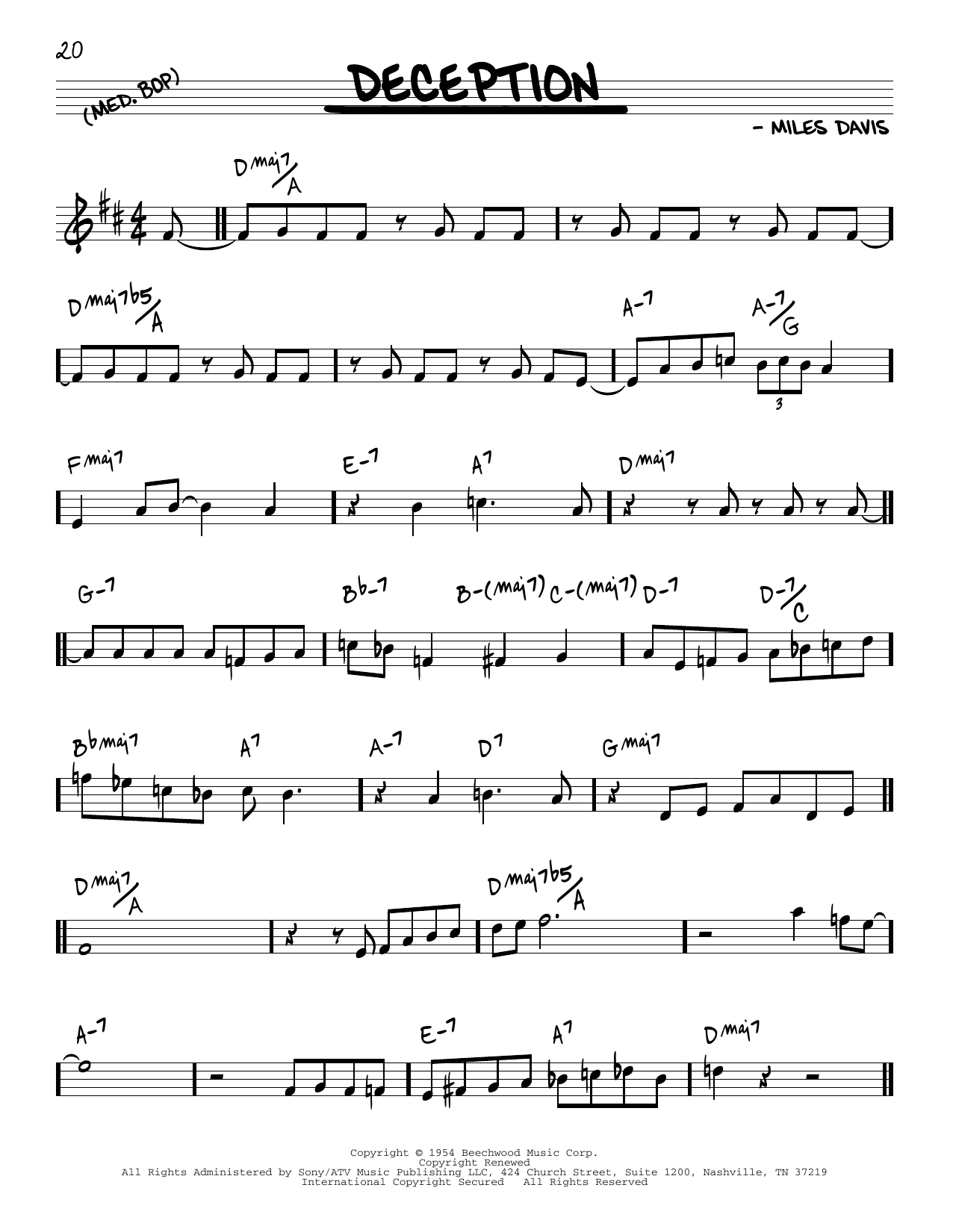 Learn to play Miles Davis Deception sheet music for Real Book – Melody & Chords in minutes. Price: 5.9900$ Miles Davis Deception sheet music notes and chords arranged for Real Book – Melody & Chords