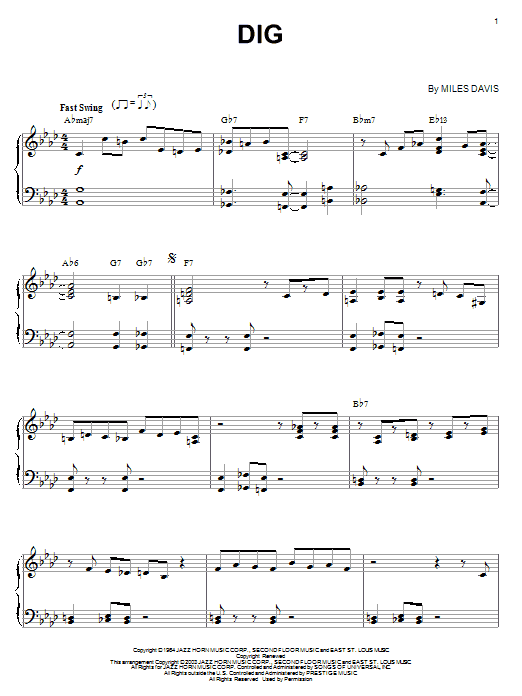 Miles Davis Dig sheet music notes and chords arranged for Piano Solo