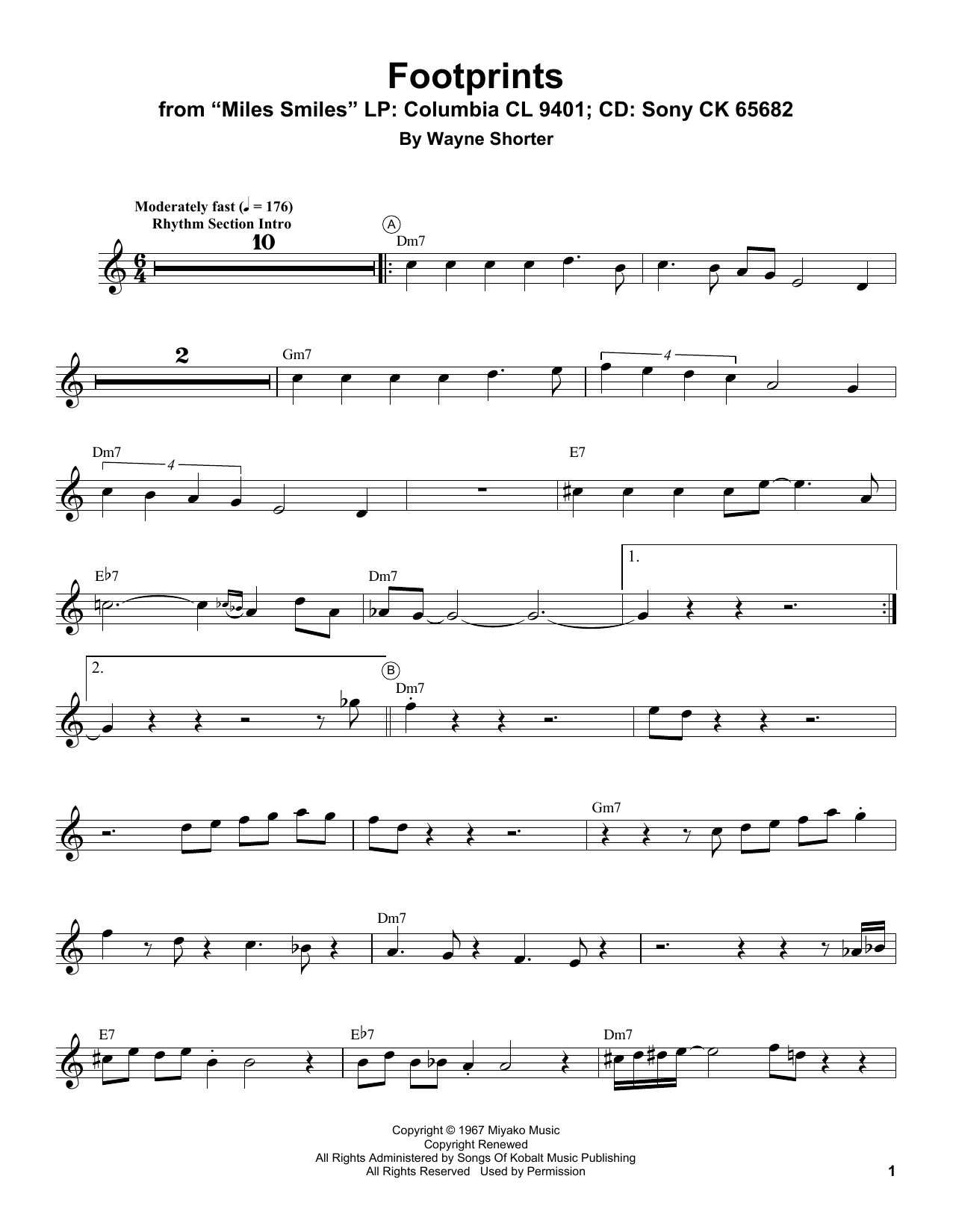 Miles Davis Footprints sheet music notes and chords. Download Printable PDF.