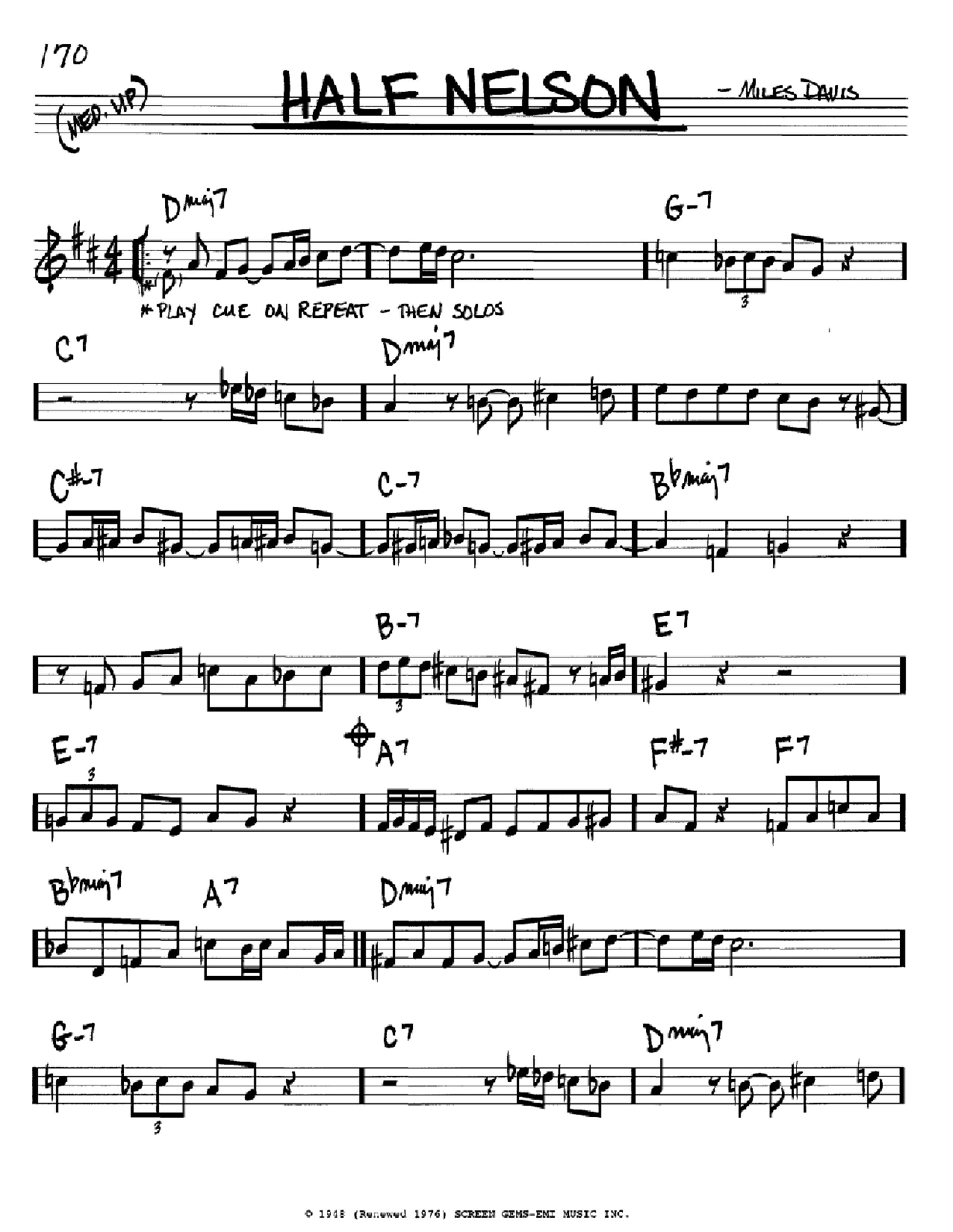 Miles Davis Half Nelson sheet music notes and chords. Download Printable PDF.