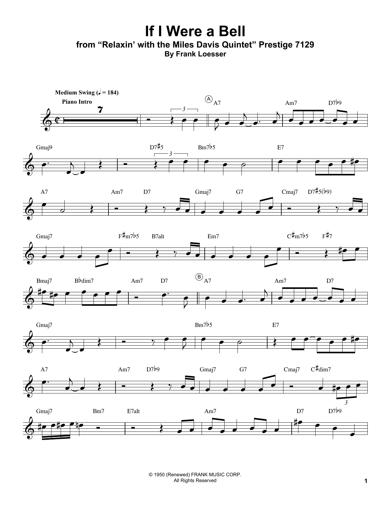 Miles Davis If I Were A Bell sheet music notes and chords. Download Printable PDF.