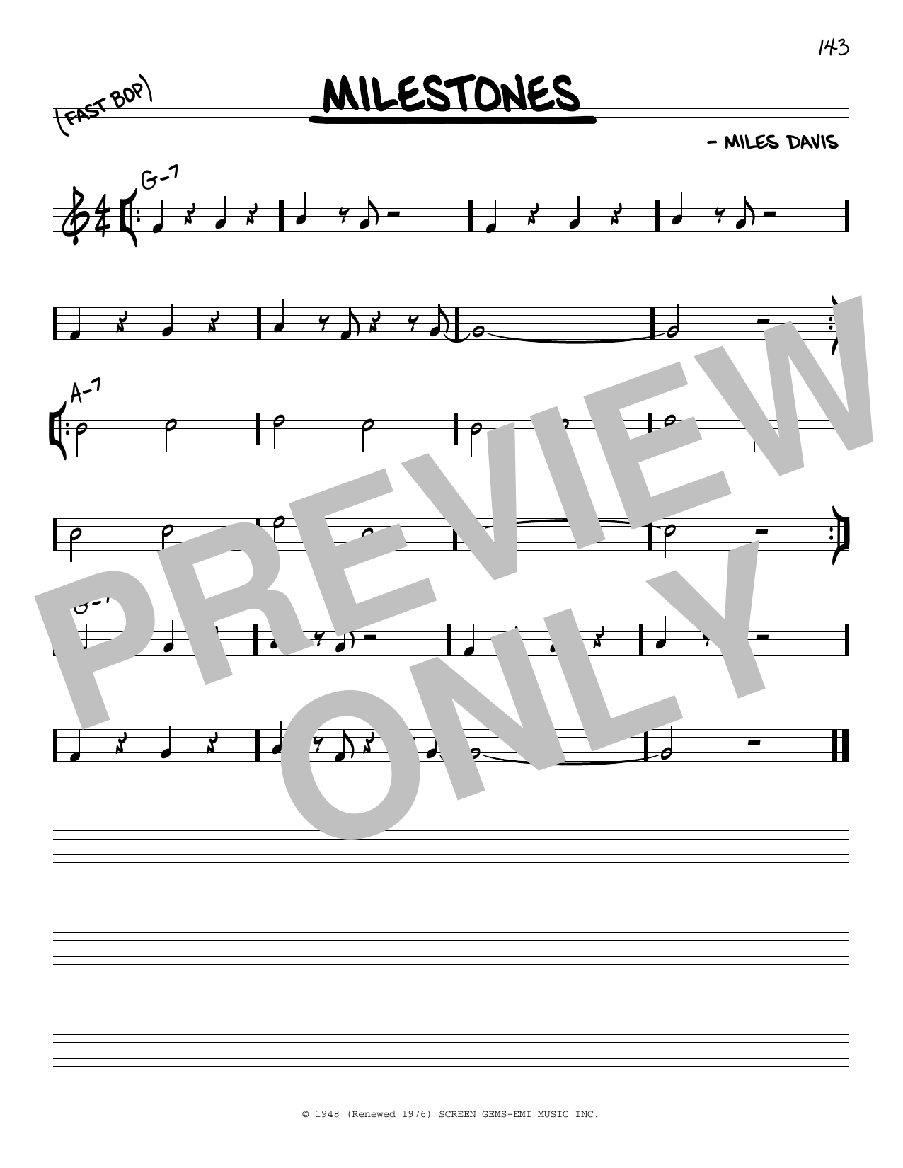 Miles Davis Milestones sheet music notes and chords. Download Printable PDF.