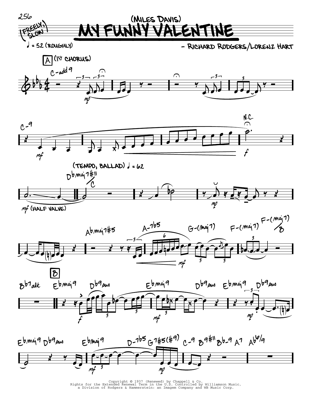 Miles Davis My Funny Valentine (solo only) sheet music notes and chords. Download Printable PDF.