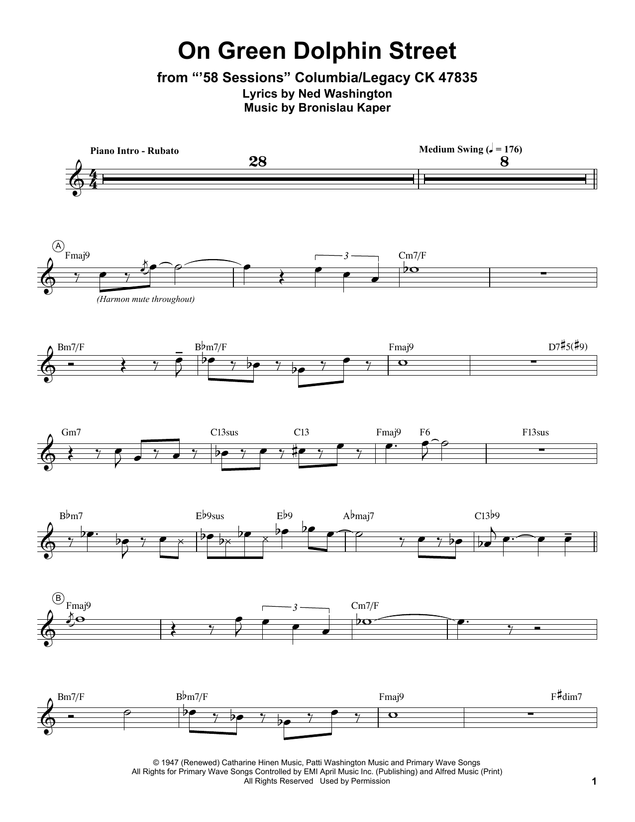 Miles Davis On Green Dolphin Street sheet music notes and chords. Download Printable PDF.