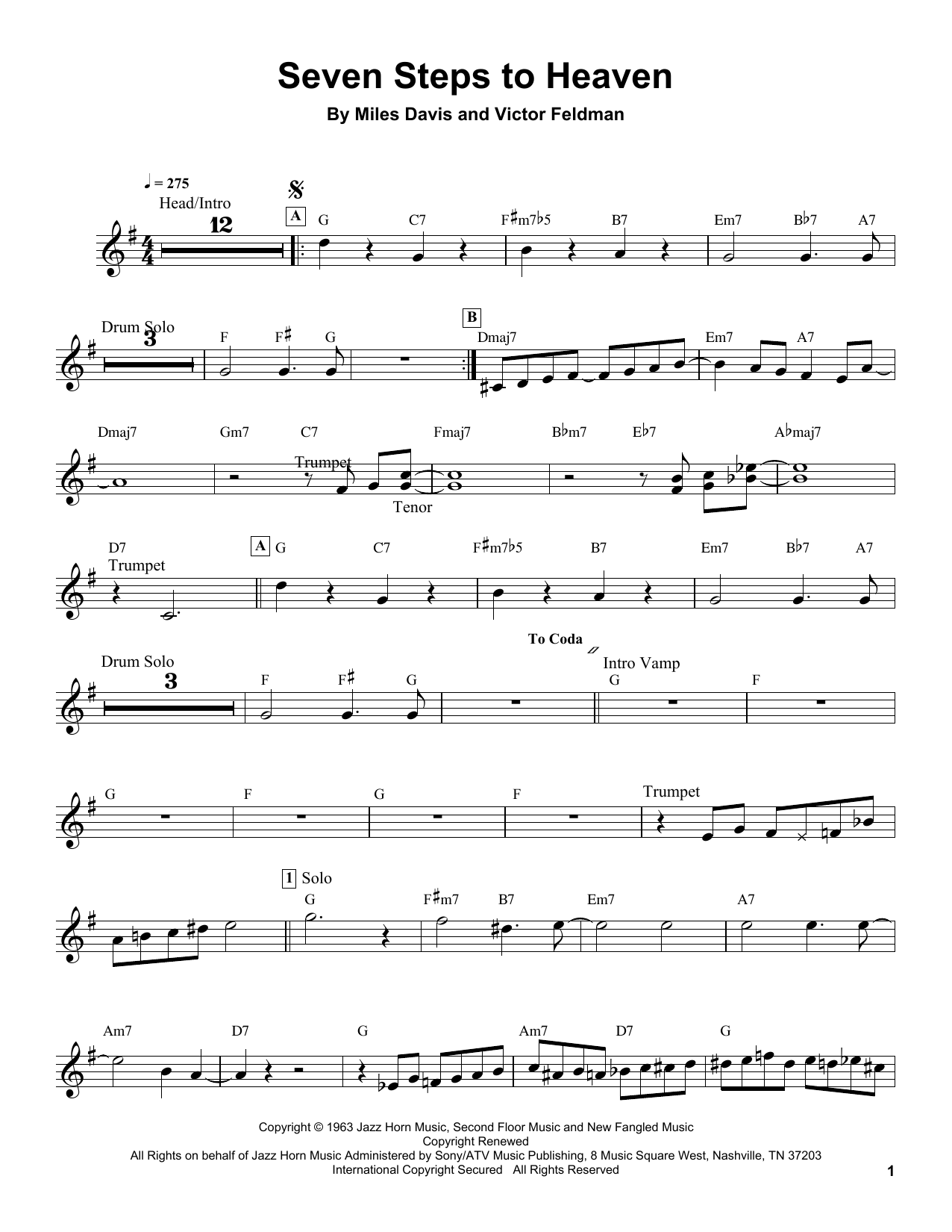 Miles Davis Seven Steps To Heaven sheet music notes and chords. Download Printable PDF.