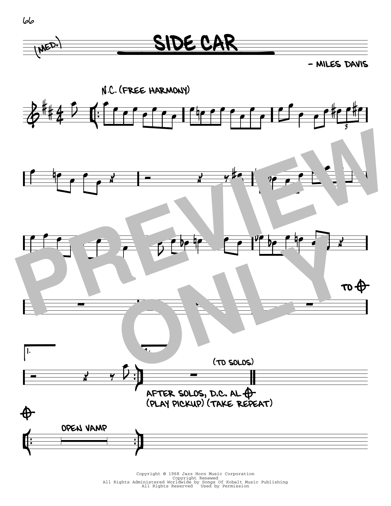 Learn to play Miles Davis Side Car sheet music for Real Book – Melody & Chords in minutes. Price: 5.9900$ Miles Davis Side Car sheet music notes and chords arranged for Real Book – Melody & Chords