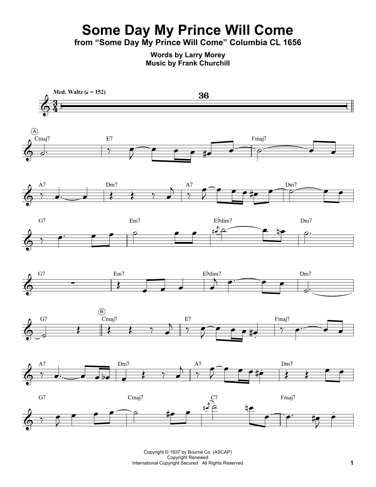 Miles Davis Some Day My Prince Will Come sheet music notes and chords arranged for Trumpet Transcription