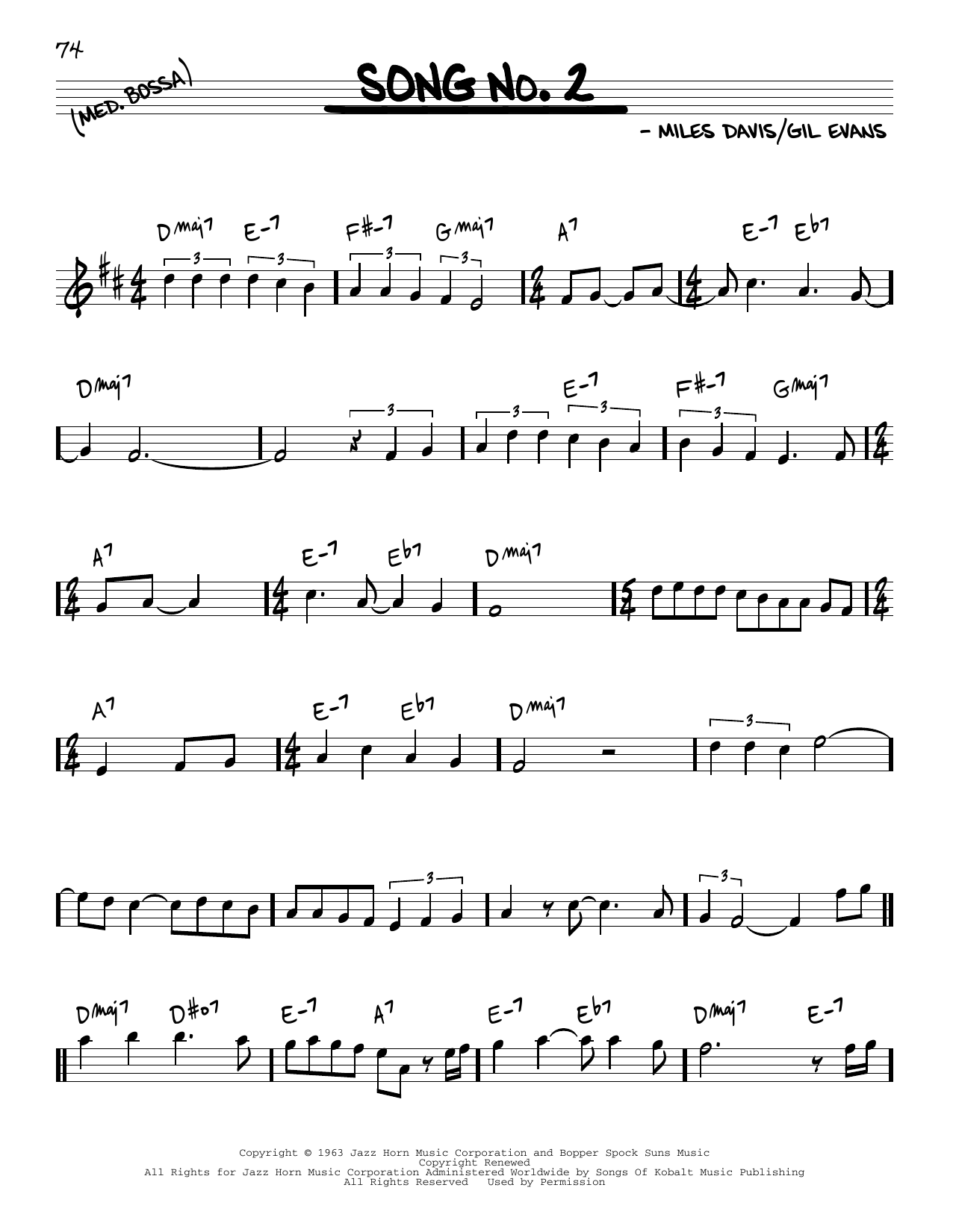 Learn to play Miles Davis Song No. 2 sheet music for Real Book – Melody & Chords in minutes. Price: 5.9900$ Miles Davis Song No. 2 sheet music notes and chords arranged for Real Book – Melody & Chords