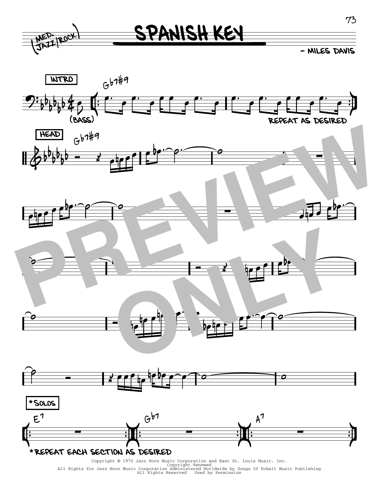 Learn to play Miles Davis Spanish Key sheet music for Trumpet Transcription in minutes. Price: 6.9900$ Miles Davis Spanish Key sheet music notes and chords arranged for Trumpet Transcription