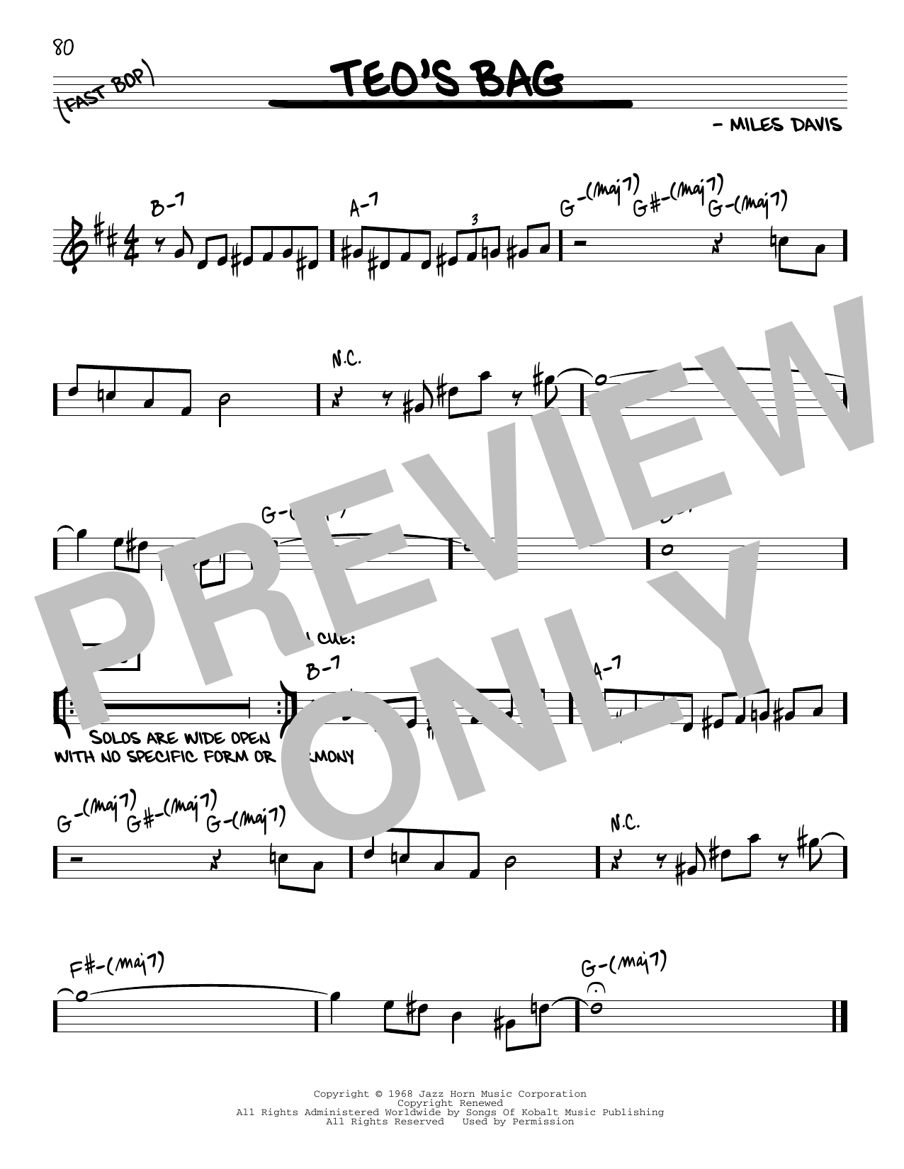 Learn to play Miles Davis Teo's Bag sheet music for Real Book – Melody & Chords in minutes. Price: 5.9900$ Miles Davis Teo's Bag sheet music notes and chords arranged for Real Book – Melody & Chords