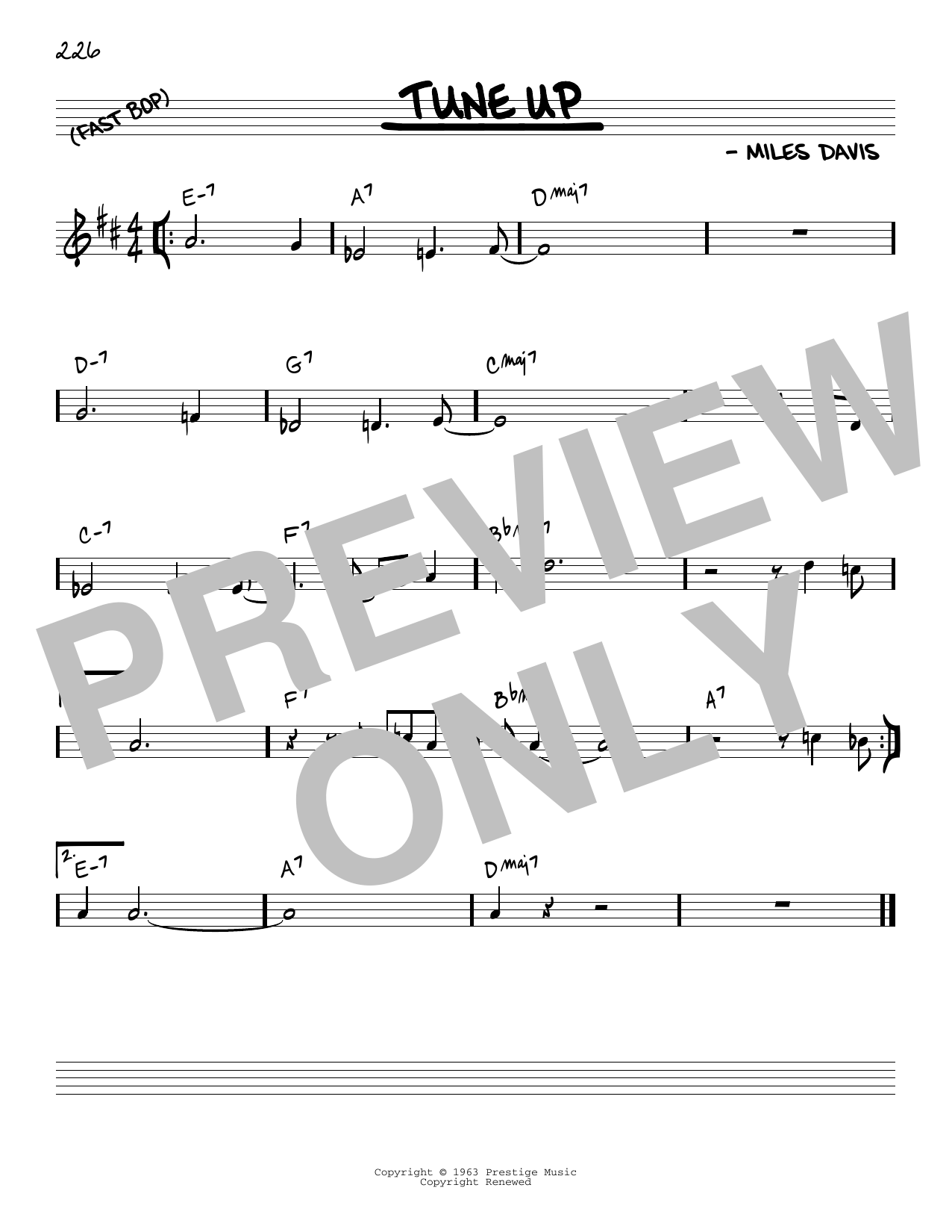 Miles Davis Tune Up sheet music notes and chords arranged for Piano Solo