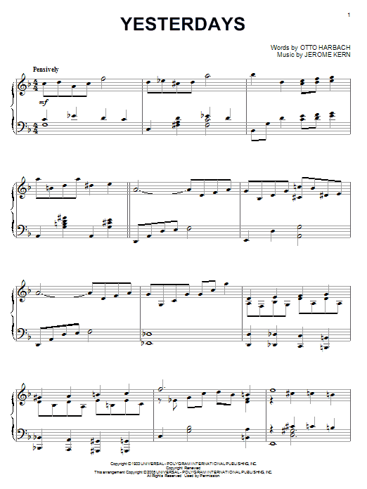 Miles Davis Yesterdays sheet music notes and chords arranged for Piano Solo