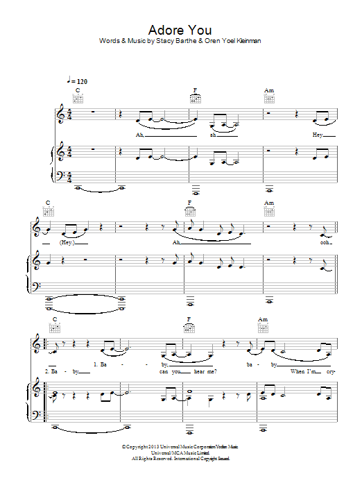 Miley Cyrus Adore You sheet music notes and chords. Download Printable PDF.