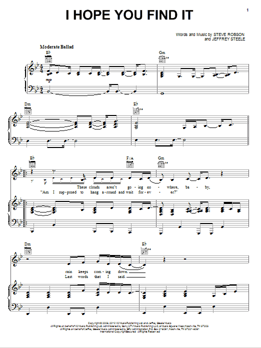 Miley Cyrus I Hope You Find It sheet music notes and chords arranged for Piano, Vocal & Guitar Chords (Right-Hand Melody)