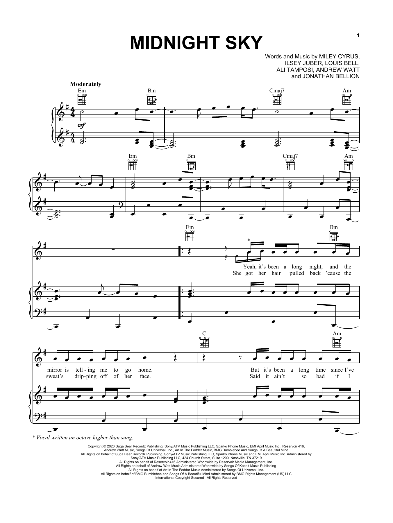 Miley Cyrus Midnight Sky sheet music notes and chords. Download Printable PDF.