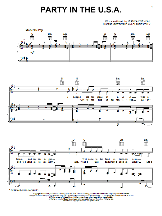 Miley Cyrus Party In The U.S.A. sheet music notes and chords. Download Printable PDF.