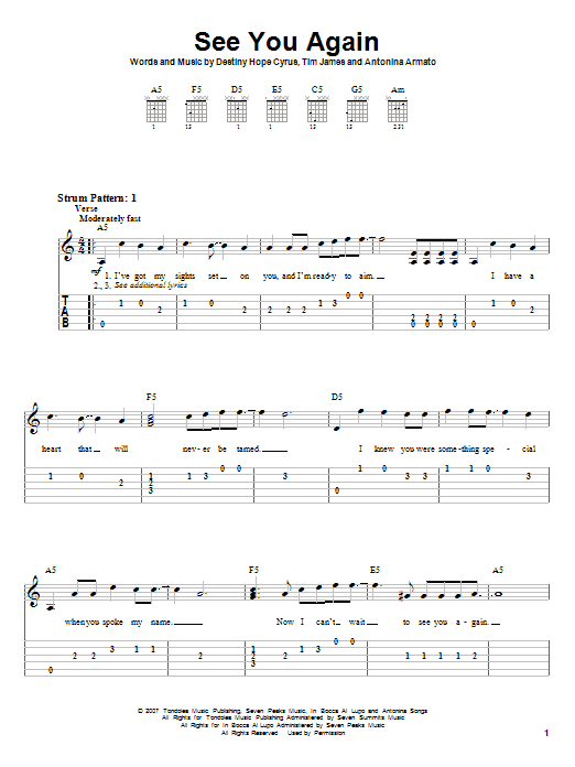 Miley Cyrus See You Again sheet music notes and chords. Download Printable PDF.