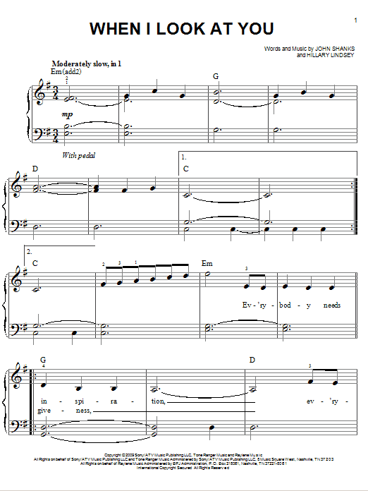 Miley Cyrus When I Look At You sheet music notes and chords. Download Printable PDF.