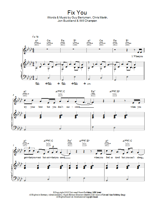 Learn to play Military Wives Fix You sheet music for Piano, Vocal & Guitar Chords in minutes. Price: 7.8900$ Military Wives Fix You sheet music notes and chords arranged for Piano, Vocal & Guitar Chords