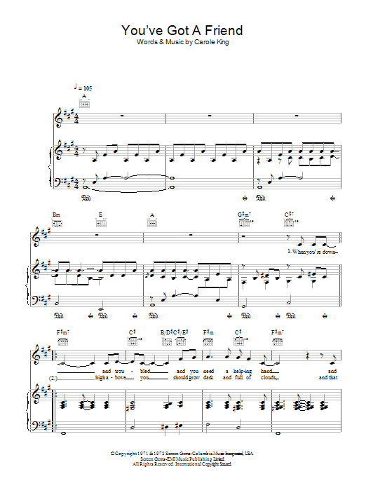 Learn to play Military Wives You've Got A Friend sheet music for Piano, Vocal & Guitar Chords in minutes. Price: 7.8900$ Military Wives You've Got A Friend sheet music notes and chords arranged for Piano, Vocal & Guitar Chords