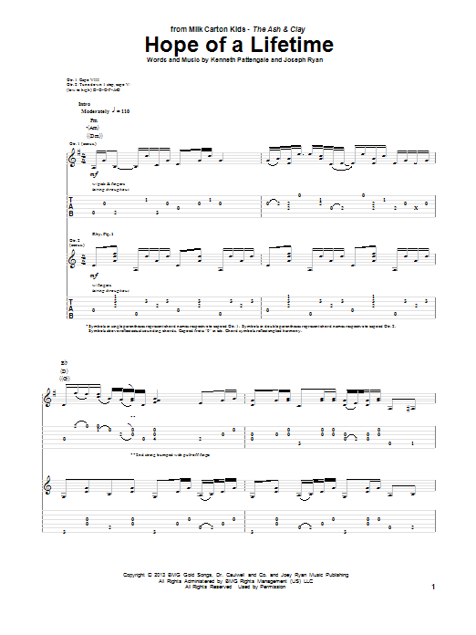 Learn to play Milk Carton Kids Hope Of A Lifetime sheet music for Guitar Tab in minutes. Price: 7.8900$ Milk Carton Kids Hope Of A Lifetime sheet music notes and chords arranged for Guitar Tab