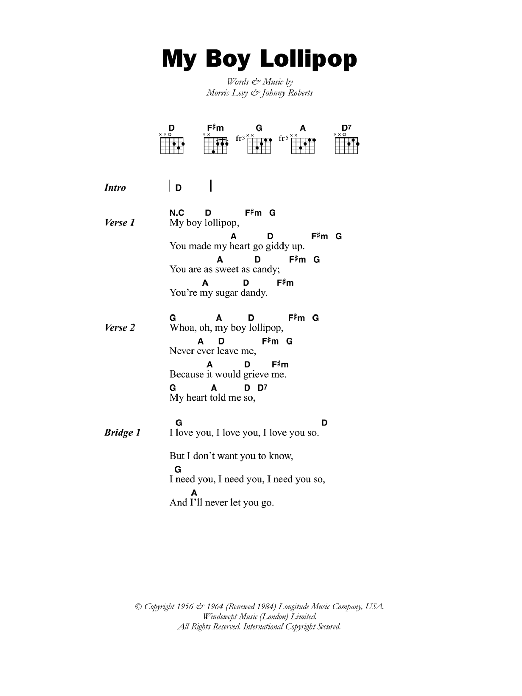 Millie My Boy Lollipop sheet music notes and chords. Download Printable PDF.